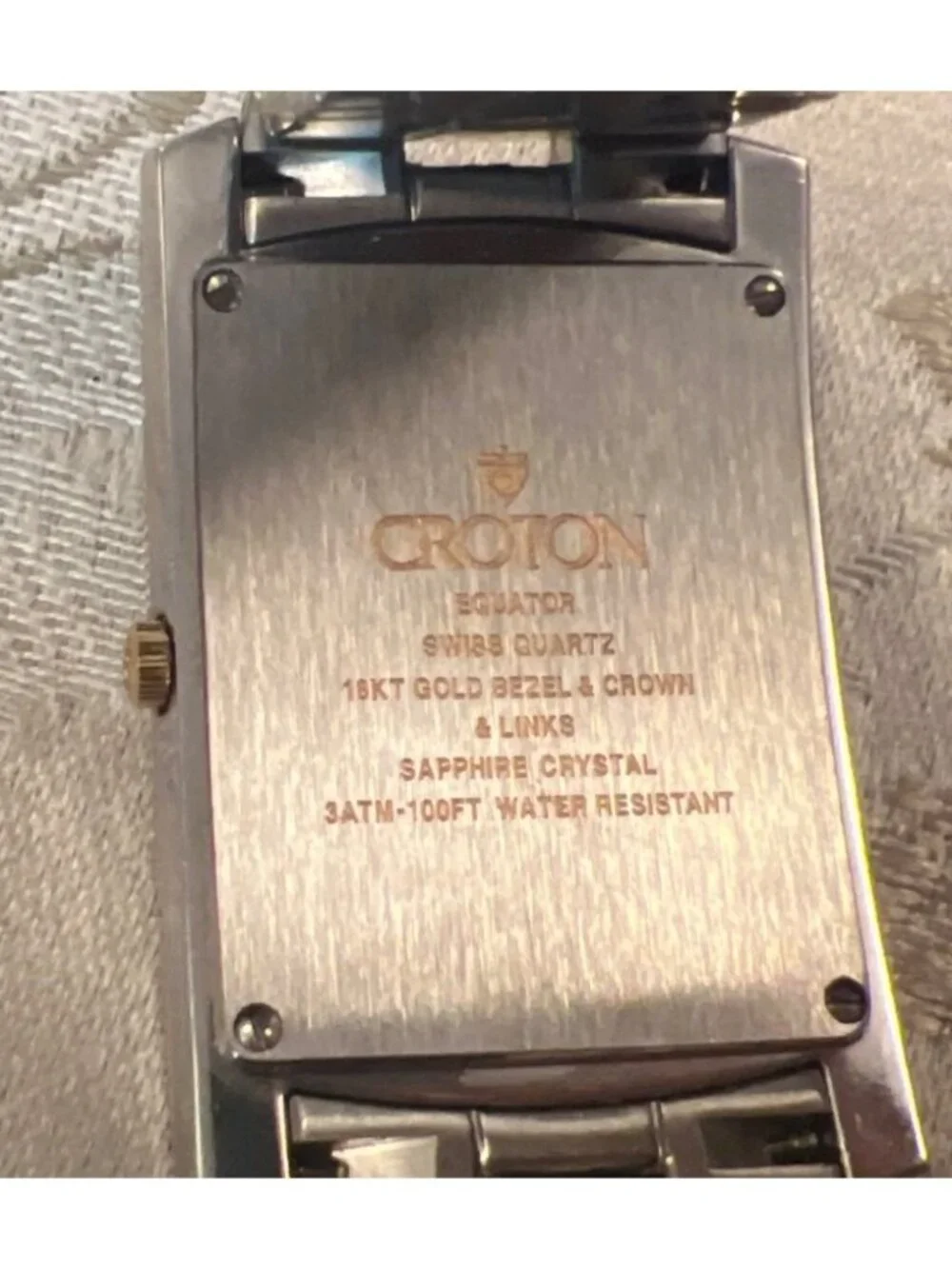 Croton Equator Mens Watch 18K Gold Stainless Swiss Quartz  With Sapphire & Date
